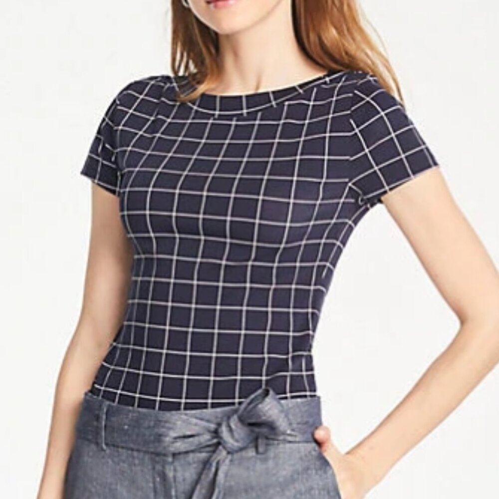 Ann Taylor Boatneck Shirt, Navy XS